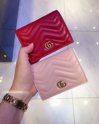 GUCCI GG Marmont 2020 SS Heart Plain Leather Logo Folding Wallets 