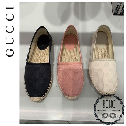 GUCCI Round Toe Casual Style Elegant Style Logo Flats 