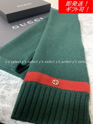 GUCCI Stripes Unisex Wool Logo KnitFur Scarves 