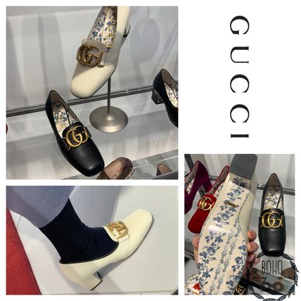 GUCCI Casual Style Plain Leather Block Heels Party Style 