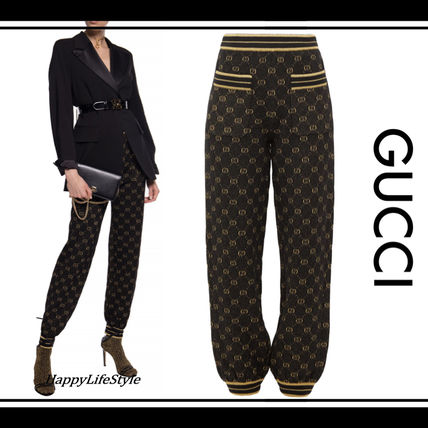 GUCCI Stripes Monogram Casual Style Wool Bi color Long Logo Pants 