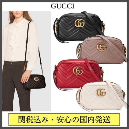 GUCCI GG Marmont Casual Style Chain Plain Leather Party Style Office Style 