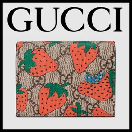 GUCCI GG Supreme 2019 SS Gg Gucci Strawberry Print Card Case Wallet 573839 GZRAT 8483 
