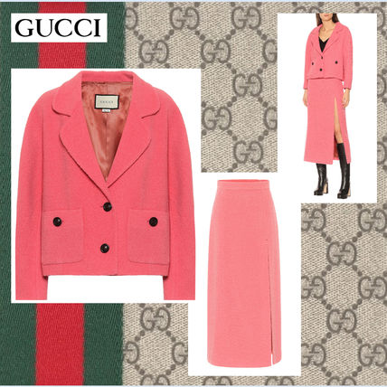 GUCCI 2020 21AW Wool Tweed Long Sleeves Elegant Style Dresses 