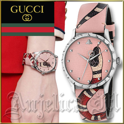 GUCCI 2018 19AW Unisex Leather Round Quartz Watches Analog Watches YA1264083 