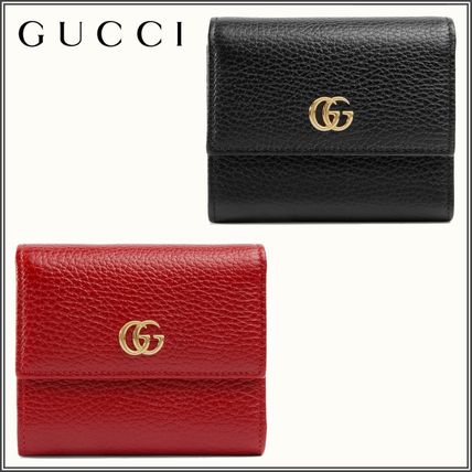 GUCCI GG Marmont Plain Leather Folding Wallet Logo Folding Wallets