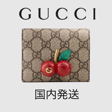 GUCCI GG Supreme 2018 19AW Gg Supreme Card Case Wallet With Cherries