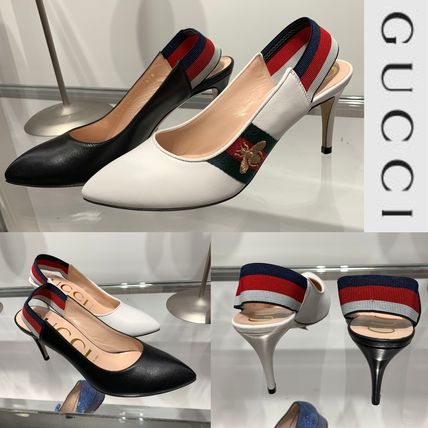 GUCCI Casual Style Blended Fabrics Plain Leather Pin Heels 