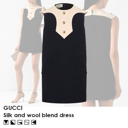 GUCCI 2020 SS Crew Neck Short Casual Style A line Sleeveless Plain Leather 597324ZAD88 