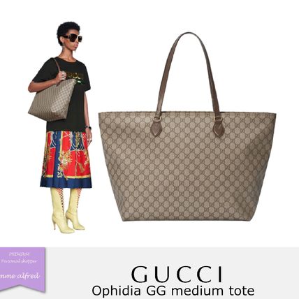 GUCCI Ophidia Monogram Casual Style A4 Leather Office Style Logo Totes 