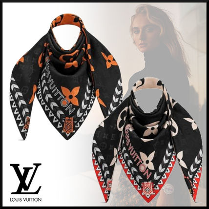 Louis Vuitton 2020 21AW Monogram Cashmere Silk Logo KnitFur Scarves M76487 M76488 
