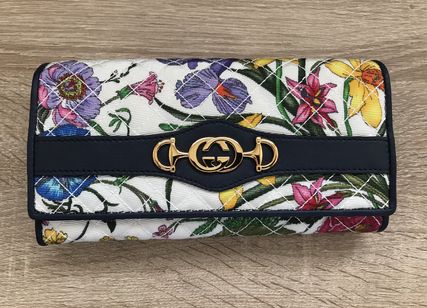 GUCCI Flower Patterns Canvas Blended Fabrics Bi color Leather 