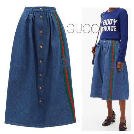 GUCCI 2020 SS Casual Style Denim Plain Elegant Style Logo Skirts 1320415 
