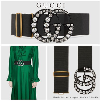 GUCCI 2020 SS Elastic Belt With Crystal Double G Buckle 550111 HGWOT 1077 