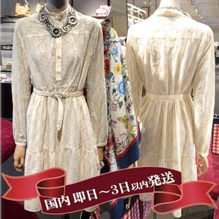 GUCCI Monogram Long High Neck Shirt Dresses Elegant Style 576824 