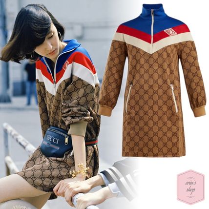 GUCCI 2018 19AW Short Monogram Casual Style Flared Long Sleeves Oversized 