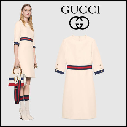 GUCCI Casual Style Wool Silk Short Sleeves Elegant Style Dresses 448541 ZHM88 9295 