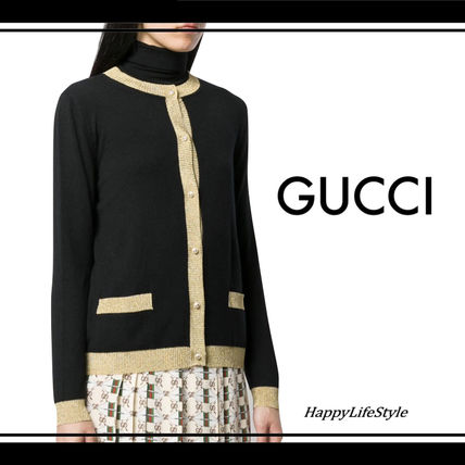 GUCCI Cashmere Silk Bi color Long Sleeves Plain Medium 