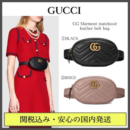 GUCCI GG Marmont Casual Style Plain Leather Crossbody Logo Hip Packs 