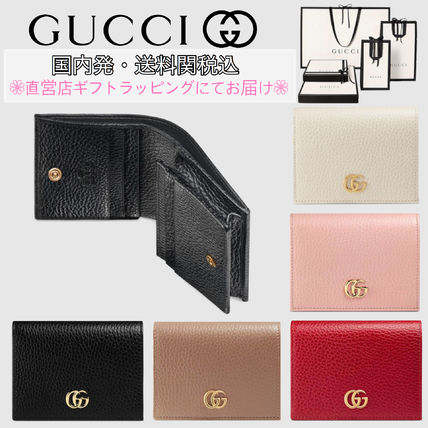 GUCCI 2019 20AW Plain Leather Folding Wallet Small Wallet Logo