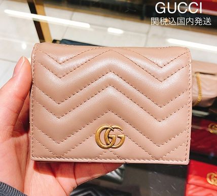 GUCCI GG Marmont 2019 20AW Plain Leather Folding Wallets 