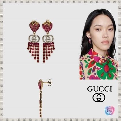 GUCCI 2020 SS Strawberry Earrings With Crystals 580959I47698413 