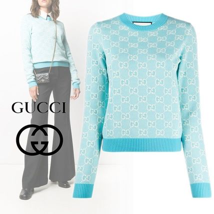 GUCCI Casual Style Logo V neckCrew neck 