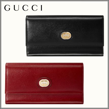 GUCCI Unisex Plain Leather Logo Long Wallets 598531 1DB0X 1000 598531 1DB0X 6638 