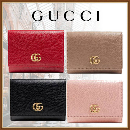 GUCCI GG Marmont Plain Leather Folding Wallet Small Wallet Logo