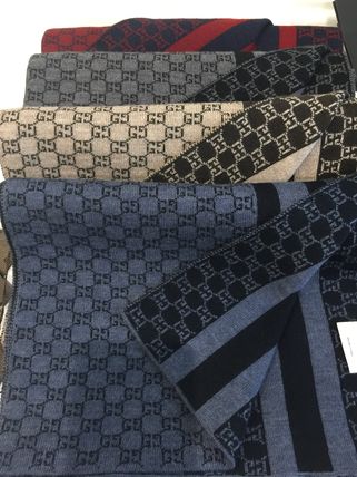 GUCCI Unisex Logo KnitFur Scarves 