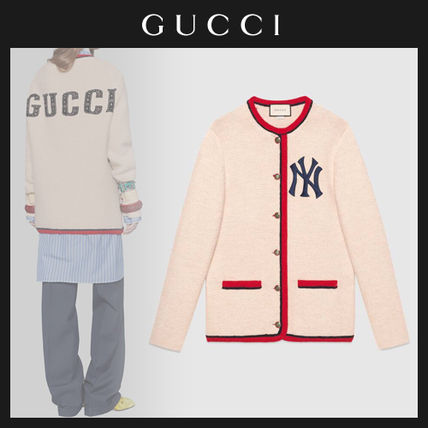 GUCCI Casual Style Wool Blended Fabrics Long Sleeves Plain Long 