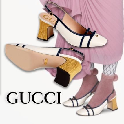 GUCCI 2020 SS Round Toe Plain Leather Logo PumpsMules 