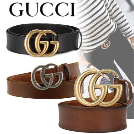 GUCCI Casual Style Unisex Plain Leather Belts 