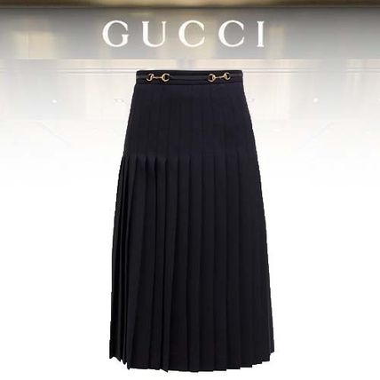 GUCCI Pleated Skirts Plain Medium Elegant Style Midi Skirts 