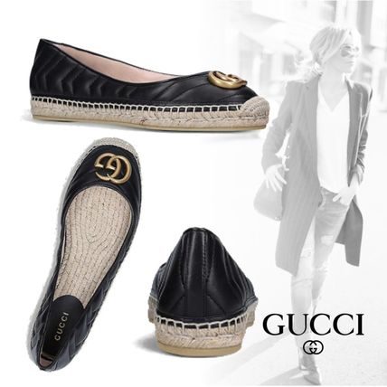 GUCCI GG Marmont Round Toe Rubber Sole Casual Style Blended Fabrics Leather 