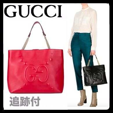 GUCCI Monogram Blended Fabrics A4 Chain Leather Handmade 