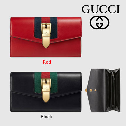 GUCCI Sylvie 2018 19AW Leather Long Wallets 476084 CWLSG 6473 476084 CWLSG 1060 