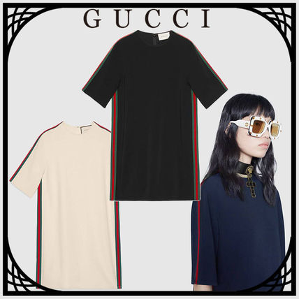 GUCCI 2019 SS Short Stripes Unisex Blended Fabrics U Neck Plain