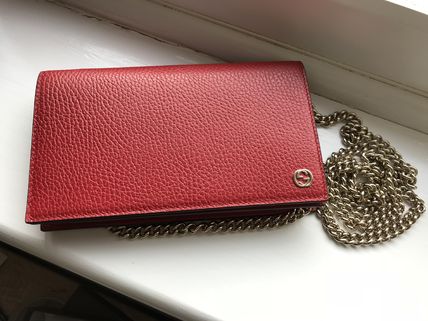 GUCCI Chain Plain Leather Chain Wallet Long Wallets 