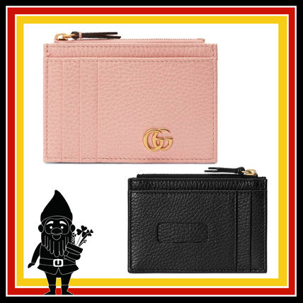 GUCCI GG Marmont Plain Leather Logo Card Holders 