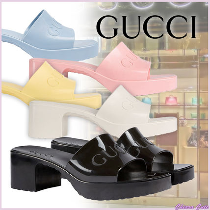 GUCCI 2020 21AW Open Toe Platform Casual Style Plain Block Heels 