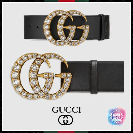 GUCCI 2020 SS Leather Belt With Crystal Double G Buckle 550110AP0IT1081 