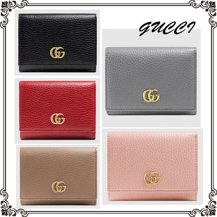 GUCCI GG Marmont Unisex Plain Leather Folding Wallet Folding Wallets