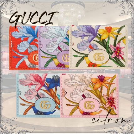 GUCCI Flower Patterns Canvas Folding Wallet Small Wallet 