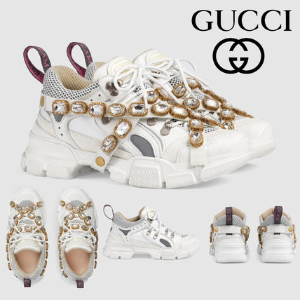 GUCCI 2019 SS Plain Toe Rubber Sole Casual Style Leather Logo 541445 GGZ50 9081 