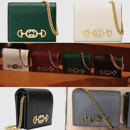 GUCCI Unisex Plain Leather Bold Folding Wallet Chain Wallet