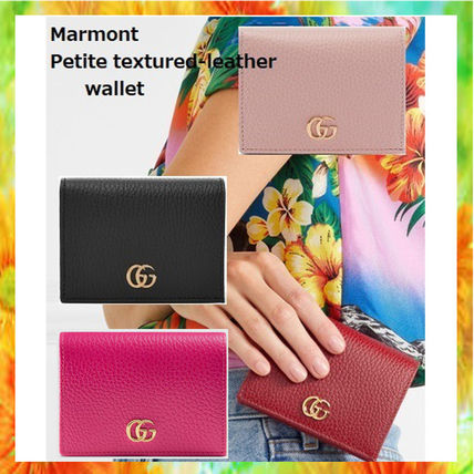 GUCCI GG Marmont 2018 19AW Unisex Plain Leather Small Wallet Folding Wallets