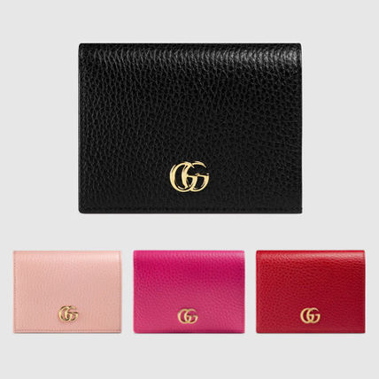 GUCCI GG Marmont 2017 SS Blended Fabrics Plain Leather Folding Wallet Card Holders 