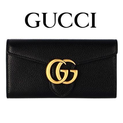 GUCCI GG Marmont 2019 SS Plain Leather Folding Wallet Long Wallets 