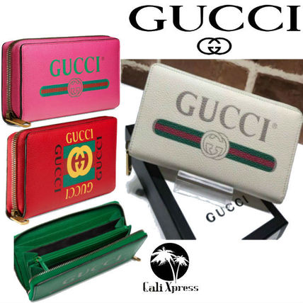 GUCCI 2018 19AW Unisex Street Style Plain Leather Long Wallet Logo 